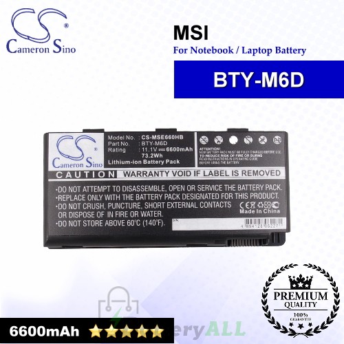 CS-MSE660HB For MSI Laptop Battery Model BTY-M6D