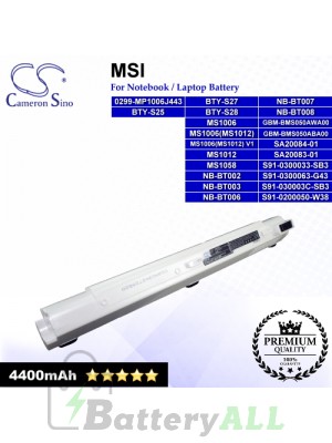 CS-MSX320NP For MSI Laptop Battery Model 0299-MP1006J443 / BTY-S25 / BTY-S27 / BTY-S28 / GBM-BMS050ABA00 (Pearl)