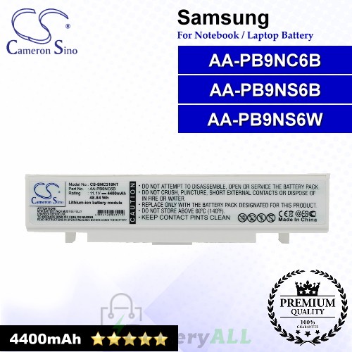 CS-SNC318NT For Samsung Laptop Battery Model AA-PB6NC6B / AA-PB6NC6W / AA-PB9MC6B / AA-PB9MC6S (White)