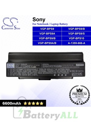 CS-BPL9HB For Sony Laptop Battery Model VGP-BPL9 / VGP-BPL9A / VGP-BPL9B (Black)