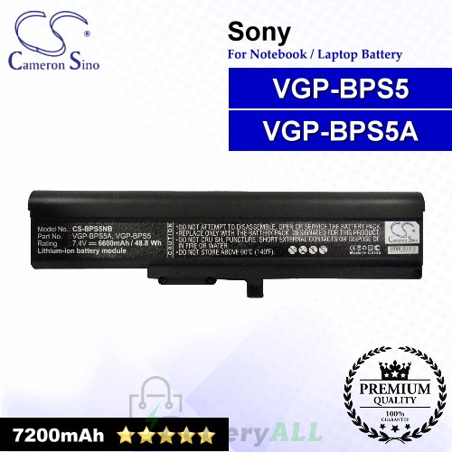 CS-BPS5NB For Sony Laptop Battery Model VGP-BPS5 / VGP-BPS5A