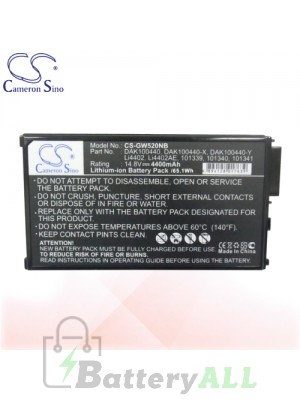 CS Battery for Gateway DAK100440 DAK100440-X / DAK100440-000103 Battery L-GW520NB