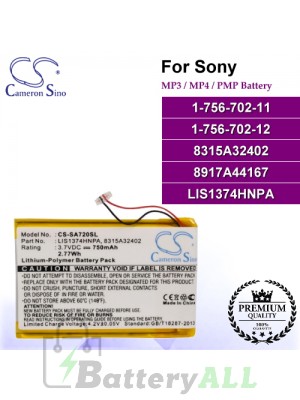 CS-SA720SL For Sony Mp3 Mp4 PMP Battery Model 1-756-702-11 / 1-756-702-12 / 8315A32402 / 8917A44167 / LIS1374HNPA