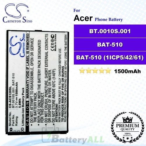 CS-ACS120SL For Acer Phone Battery Model BT.0010S.001 / BAT-510 / BAT-510 (1ICP5/42/61) / ICP494261SRU 1S1P / BT0010S00111308990BATA1