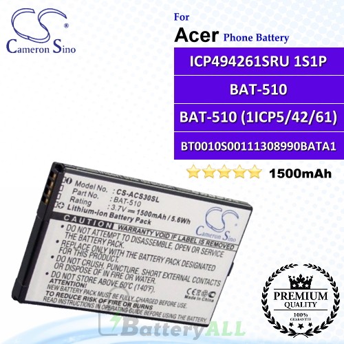 CS-ACS30SL For Acer Phone Battery Model BAT-510 / BAT-510 (1ICP5/42/61) / BT0010S001 / BT0010S00111308990BATA1 / ICP494261SRU 1S1P