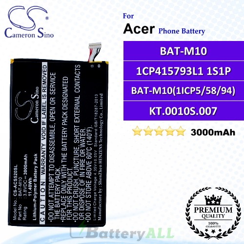 CS-ACS520SL For Acer Phone Battery Model BAT-M10 / 1CP415793L1 1S1P / BAT-M10(1ICP5/58/94) / KT.0010S.007