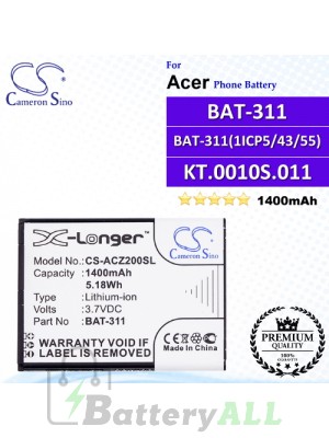 CS-ACZ200SL For Acer Phone Battery Model BAT-311 / BAT-311(1ICP5/43/55) / KT.0010S.011