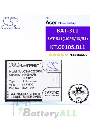 CS-ACZ200SL For Acer Phone Battery Model BAT-311 / BAT-311(1ICP5/43/55) / KT.0010S.011