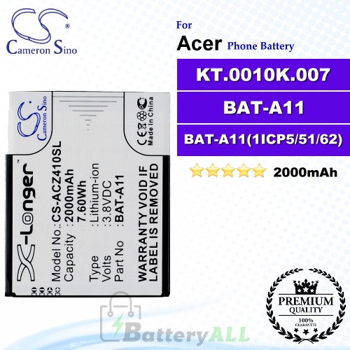 CS-ACZ410SL For Acer Phone Battery Model BAT-A11 / BAT-A11(1ICP5/51/62) / KT.0010K.007