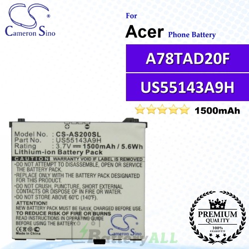 CS-AS200SL For Acer Phone Battery Model US55143A9H / A78TAD20F
