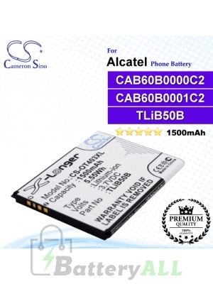 CS-OT403XL For Alcatel Phone Battery Model CAB60B0000C2 / CAB60B0001C2 / TLiB50B