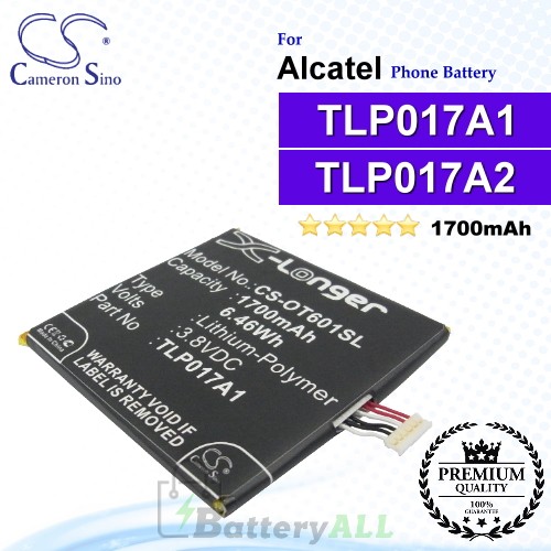 CS-OT601SL For Alcatel Phone Battery Model TLP017A2 / TLP017A1