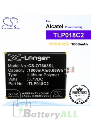 CS-OT603SL For Alcatel Phone Battery Model TLP018C2 / TLp018C4