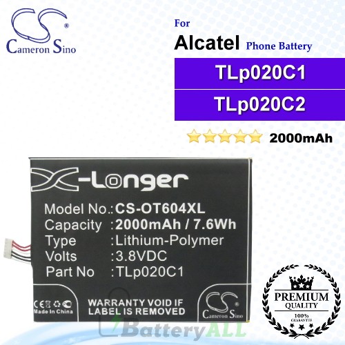 CS-OT604XL For Alcatel Phone Battery Model CAC2000012C2 / TLp020C1 / TLp020C2