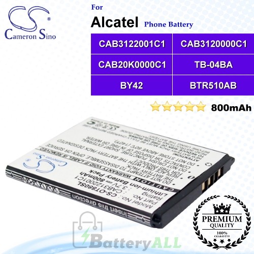 CS-OT880SL For Alcatel Phone Battery Model BTR510AB / BY42 / CAB20K0000C1 / CAB3120000C1 / CAB3120000C3 / CAB3122001C1 / CAB31L0000C1 / TB-04BA