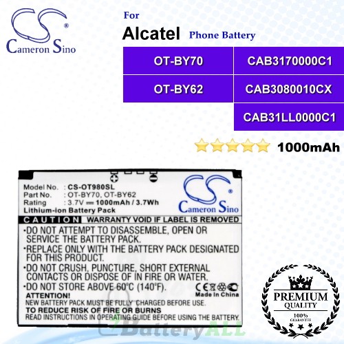 CS-OT980SL For Alcatel Phone Battery Model CAB3170000C1 / CAB31LL0000C1 / OT-BY70