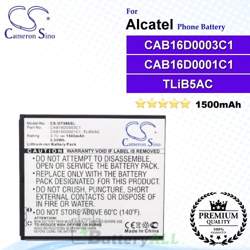 CS-OT986SL For Alcatel Phone Battery Model CAB16D0001C1 / CAB16D0002C1 / CAB16D0003C1 / TLiB5AC