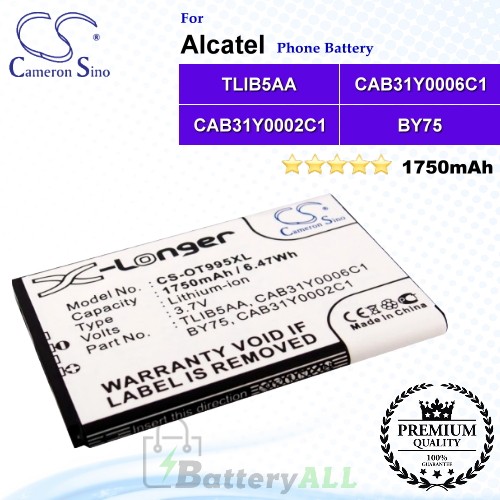 CS-OT995XL For Alcatel Phone Battery Model BY75 / CAB150000SC1 / CAB31Y0002C1 / CAB31Y0006C1 / TLiB5AA / TLiB5AD