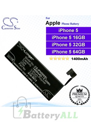 CS-IPH500SL For Apple Phone Battery Model 616-0610 / 616-0611 / 616-0612 / 616-0613 / AAP353292PA / LIS1491APPCS / P11GM8-01-S01 For iPhone 5