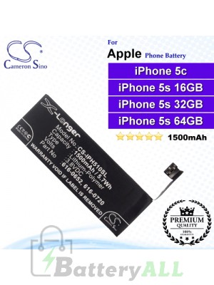 CS-IPH510SL For Apple Phone Battery Model 616-0652 / 616-0719 / 616-0720 / 616-0728 For iPhone 5s