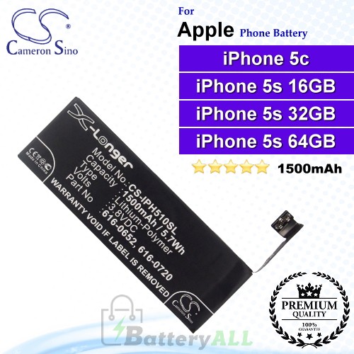 CS-IPH510SL For Apple Phone Battery Model 616-0652 / 616-0719 / 616-0720 / 616-0728 For iPhone 5s