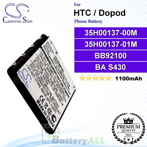 CS-HDM55SL For HTC / Dopod Phone Battery Model 35H00137-00M / 35H00137-01M / BA S430 / BB92100