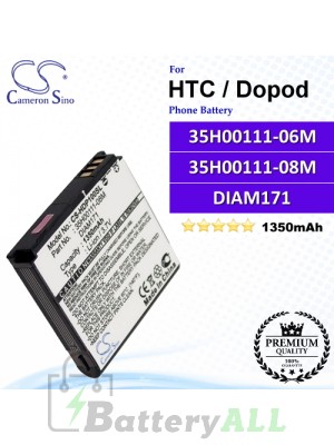 CS-HDP100SL For HTC / Dopod Phone Battery Model 35H00111-06M / 35H00111-08M / DIAM171