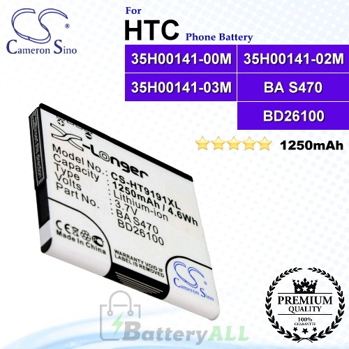 CS-HT9191XL For HTC Phone Battery Model 35H00141-00M / 35H00141-02M / 35H00141-03M / BA S470 / BD26100