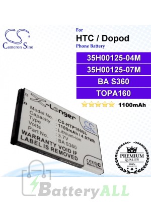 CS-HTP160SL For HTC / Dopod Phone Battery Model 35H00125-04M / 35H00125-07M / BA S360 / TOPA160