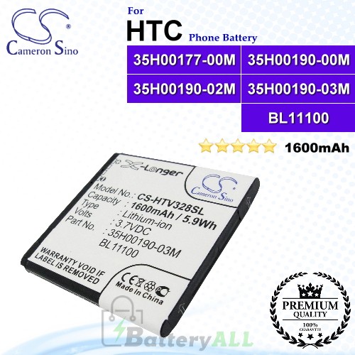 CS-HTV328SL For HTC Phone Battery Model 35H00177-00M / 35H00190-00M / 35H00190-02M / 35H00190-03M / BA S800 / BJ39100 / BL11100
