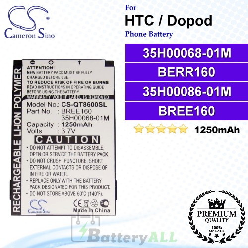 CS-QT8600SL For HTC / Dopod Phone Battery Model 35H00068-01M / BERR160