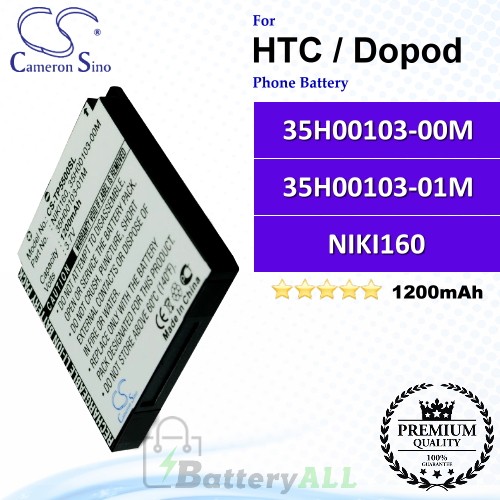 CS-TP5500SL For HTC / Dopod Phone Battery Model 35H00103-00M / 35H00103-01M / NIKI160