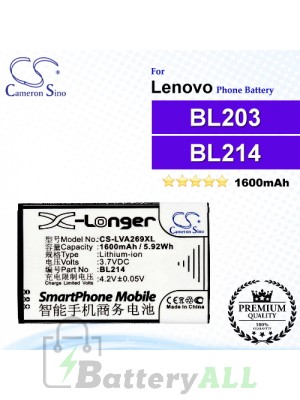 CS-LVA269XL For Lenovo Phone Battery Model BL203 / BL214