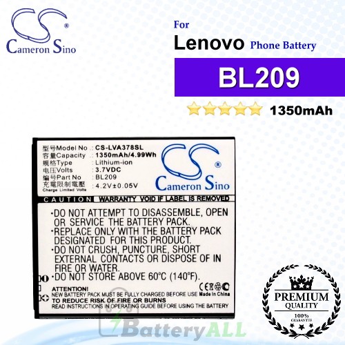 CS-LVA378SL For Lenovo Phone Battery Model BL209