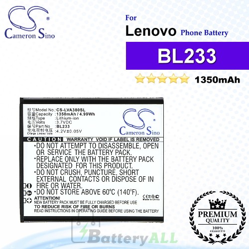 CS-LVA380SL For Lenovo Phone Battery Model BL233