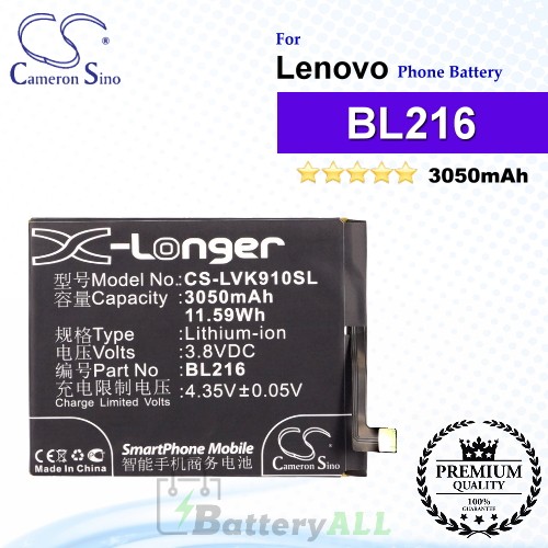 CS-LVK910SL For Lenovo Phone Battery Model BL216