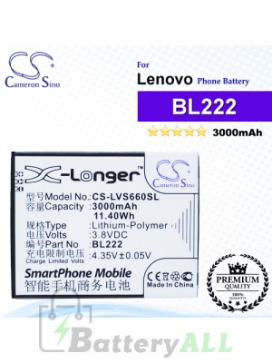 CS-LVS660SL For Lenovo Phone Battery Model BL222