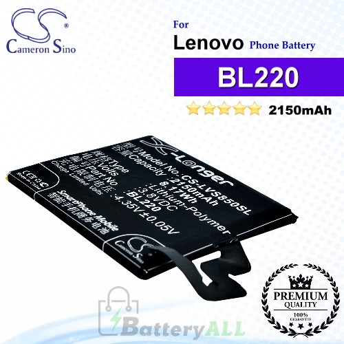 CS-LVS850SL For Lenovo Phone Battery Model BL220