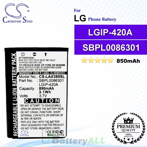 CS-LAX380SL For LG Phone Battery Model LGIP-420A / SBPL0086301