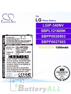CS-LGM750SL For LG Phone Battery Model LGIP-340NV / SBPL121809K / SBPP0026903 / SBPP0027503