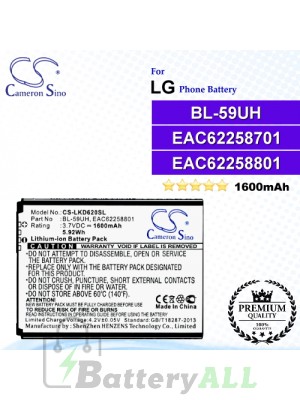 CS-LKD620SL For LG Phone Battery Model BL-59UH / EAC62258801 / EAC62258701