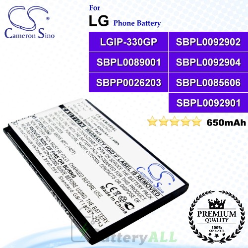 CS-LKM380SL For LG Phone Battery Model LGIP-330GP / SBPL0092902 / SBPL0089001 / SBPL0092904 / SBPP0026203 / SBPL0085606 / SBPL0092901
