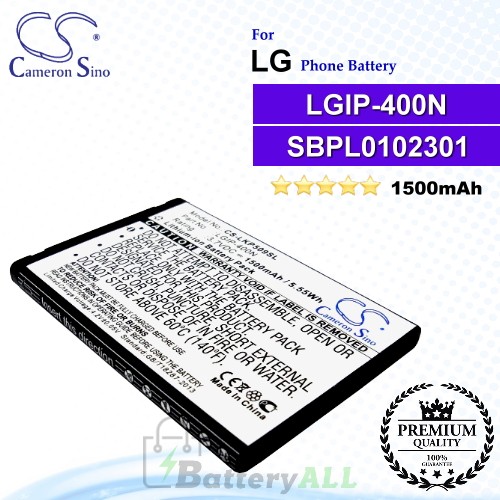 CS-LKP509SLFor LG Phone Battery Model LGIP-400N / LGIP-400V / SBPL0102301 / SBPL0102302
