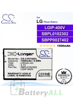 CS-LVS740XL For LG Phone Battery Model LGIP-400V / SBPL0102302 / SBPP0027402