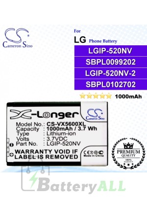 CS-VX5600XL For LG Phone Battery Model LGIP-520NV / SBPL0099202 / LGIP-520NV-2 / SBPL0102702
