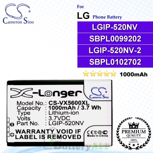 CS-VX5600XL For LG Phone Battery Model LGIP-520NV / SBPL0099202 / LGIP-520NV-2 / SBPL0102702