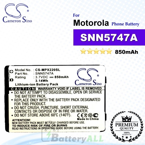 CS-MPX220SL For Motorola Phone Battery Model SNN5747A