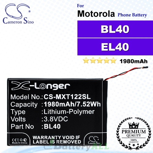 CS-MXT122SL For Motorola Phone Battery Model BL40