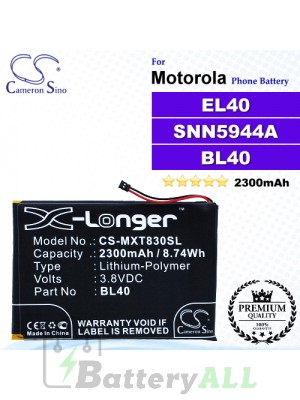 CS-MXT830SL For Motorola Phone Battery Model EL40 / SNN5944A