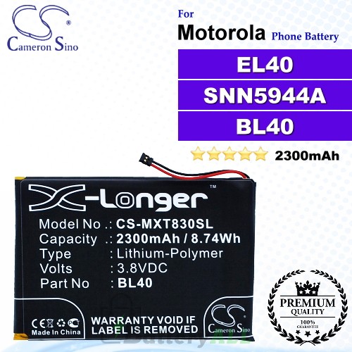 CS-MXT830SL For Motorola Phone Battery Model EL40 / SNN5944A